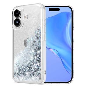 IPhone 16 Case, Clear Design Bling Flowing Liquid Floating Sparkle, 20N-177PH018